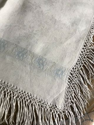 Antique Victorian Damask Linen Fringed Tablecloth - Gorgeous