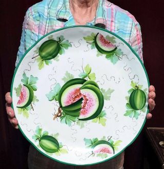 Antique Large Saxe Porcelain Watermelon Charger Plate Charles Ahrenfeldt C.  1890