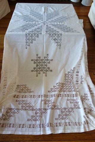 Antique Linens - English Cloth,  Bedspread W/folk Art Star Design,  Tenerife Lace