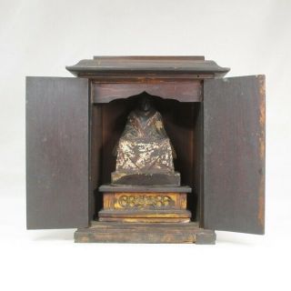 G944: Real Old Japanese Wooden Statue Of Great Buddhist Monk Nichiren W/zushi
