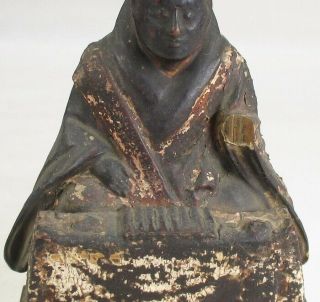 G944: REAL old Japanese wooden statue of great Buddhist monk Nichiren w/ZUSHI 4