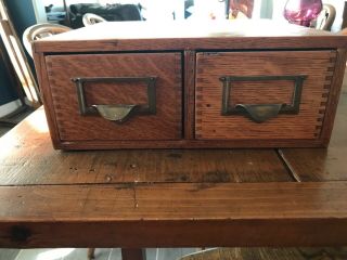 Antique 2 Drawer Oak Table - Top File Cabinet Library
