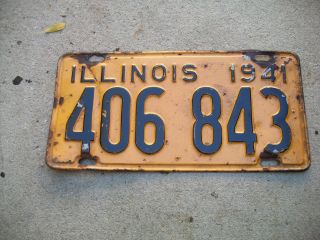Antique Vintage Rare Dated 1941 Chicago Moline Illinois License Plate.