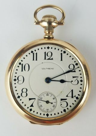 Antique South Bend 227 Open Face Lever 21 Jewel Pocket Watch Size 16. 7