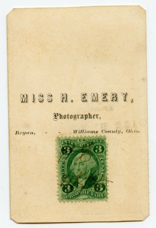 Civil War Era Cdv Pair Female Woman Photographer Miss Emery Bryan Ohio Tax Stamp
