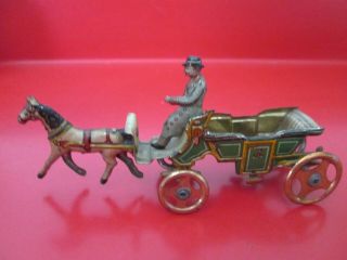 Antique German Tin Penny Toy - Open Carriage Horse & Driver - 5 Of 17 Listed