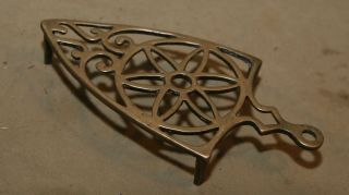 Antique Late 18th early 19th C Footed Brass Iron Trivet Flower Star Sun Hearth 2