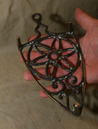 Antique Late 18th early 19th C Footed Brass Iron Trivet Flower Star Sun Hearth 3