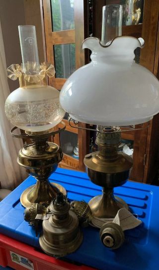 Antique Brass Oil Lamps And Shades