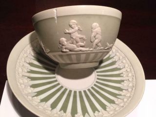 Antique Wedgwood pale green jasper ware teacup and saucer circa 1785 David Davis 3