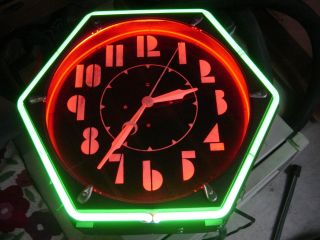 electric neon clock vintage cleveland 6 sided ART DECO clock back panel sticker 5