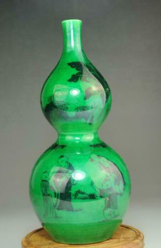 China Old Green Glaze Porcelain Child Calabash Vase /qianlong Mark Ab02a
