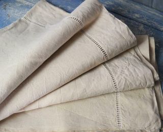 French Antique Linen King Sheet Cream Linen Fabric Ladderwork 124x93 " M82