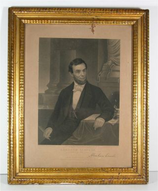 Ca1864 Abraham Lincoln Mezzotint Portrait Engraving By John Sartain & Marchant