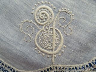 VICTORIAN HONITON LACE HANDKERCHIEF WITH POINT GROUND & MONOGRAM 5