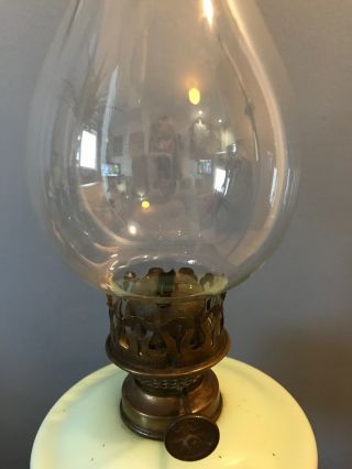 Antique Hand Painted Opaline Oil Lamp Cast Iron Base 3