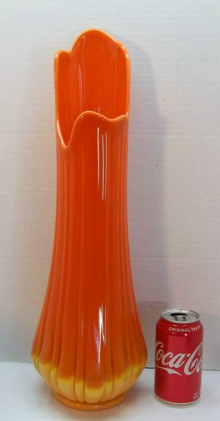 Mid Century L.  E.  Smith Bittersweet Orange Slag Glass Simplicity 20 " Swung Vase