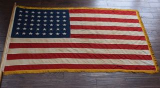Wwii Era 48 Star American Flag / Gold Knotted Fringe / Parade Banner Sewn & Pole