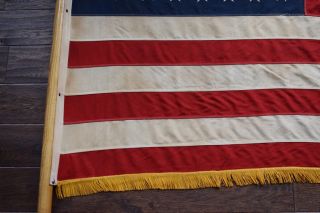 WWII Era 48 Star American Flag / Gold Knotted Fringe / Parade Banner Sewn & Pole 5