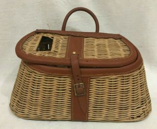 Vintage Old Fishing Creel Basket W/ Lure Primitive Father 