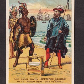 Antique Indian Vs Christopher Columbus Empire Wringer Bath Ny Advertising Card