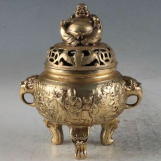 Chinese Old Brass Handmade Buddhism Incense Burner W Ming Dnasty Xuande Mark
