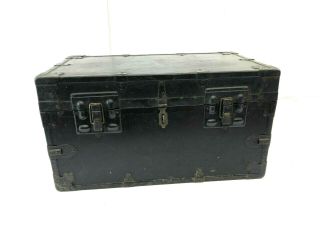 Vintage Industrial Black Trunk Loft Army Chest Foot Locker Storage Box Wwii Era