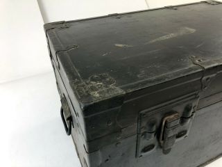 Vintage INDUSTRIAL BLACK TRUNK loft army chest foot locker storage box WWII era 3
