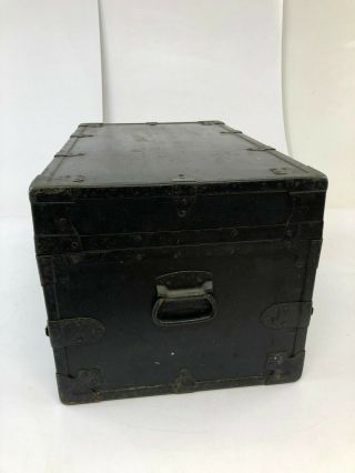 Vintage INDUSTRIAL BLACK TRUNK loft army chest foot locker storage box WWII era 4