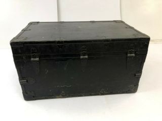 Vintage INDUSTRIAL BLACK TRUNK loft army chest foot locker storage box WWII era 5