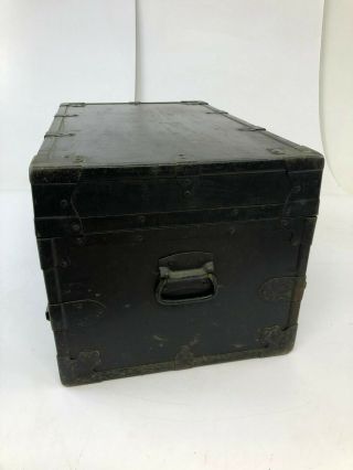 Vintage INDUSTRIAL BLACK TRUNK loft army chest foot locker storage box WWII era 7