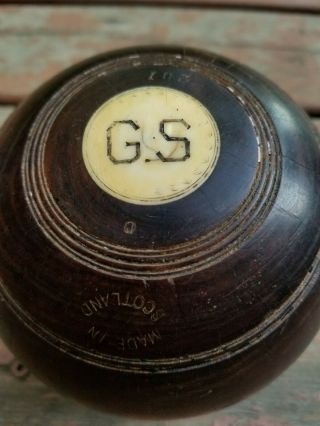 LIGNUM VITAE LAWN BOWL WOODEN BALL,  BY THOMAS TAYLOR,  GLASGOW,  NOS 3,  c1910 5