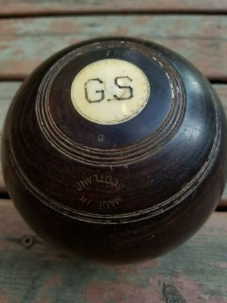 LIGNUM VITAE LAWN BOWL WOODEN BALL,  BY THOMAS TAYLOR,  GLASGOW,  NOS 3,  c1910 7