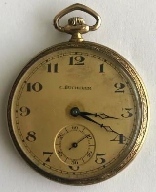 Antique C.  Bucherer 14k Solid Gold 19j Running Pocket Watch Estate Find Nr
