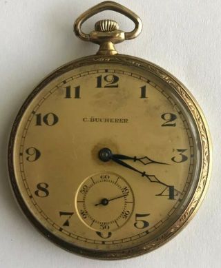 ANTIQUE C.  Bucherer 14k Solid Gold 19j Running Pocket Watch Estate Find NR 2