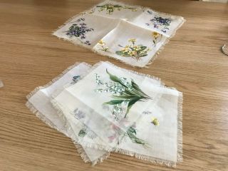 Vintage Set Of 6 Table Mats Handpainted On Cotton Lawn