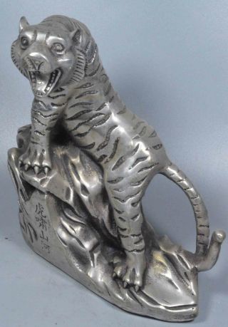Collectable Handwork Souvenir Old Miao Silver Carve Exorcism Tiger Tibet Statue
