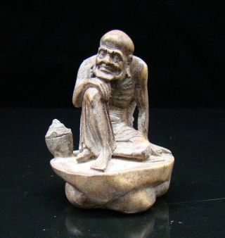 Chinese Old Jade Stone Handmade Carved Statue Bodhidharma