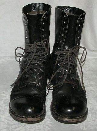 Vintage Black Military Us Army Jump Boots Laced Size 8.  5 Paratrooper Vietnam?