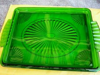 Vintage Art Deco Emerald Green Glass Tray 1930s 2