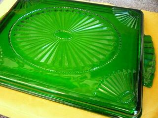 Vintage Art Deco Emerald Green Glass Tray 1930s 5