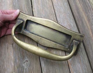 Antique Brass Letter Box Plate / Mail Slot With Door Handle Pull