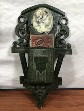 Old House Find Vintage Victorian Cameo Cast Iron Match Box Holder Match Safe 2
