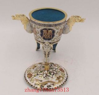 Collectible Handmade Carving Brass Cloisonne Incense Burners Flower 5