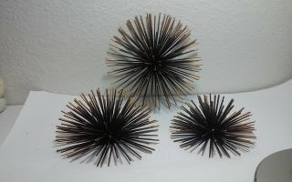Interesting Set Of 3 Metal Abstract,  Modernist Sculptures,  Sea Urchin,  Pom Pom