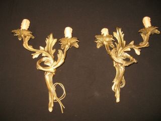 Pair Vintage Ornate Brass Wall Sconce 2 Light Victorian French Italian Style