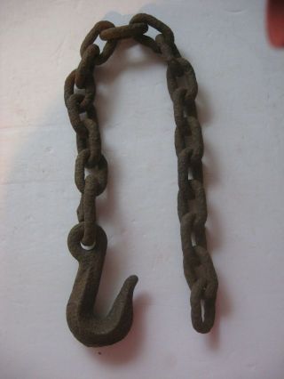 Vtg Rusty Straight Link Chain & Hook 24 " Plant Hanger Farm Garden Decor Barn Fnd