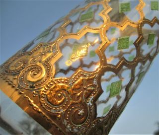 CULVER GOLD GREEN ENAMEL MARTINI MIXING PITCHER CARAFE MID - CENTURY MOD BAR GLASS 8