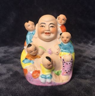 Vintage Chinese Small Buddha Porcelain Figure With Children Fertility Figure