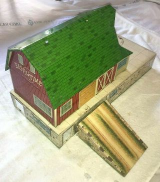 Vintage Marx 1950 - 60s Farm Play Set Tin Lg Deluxe Platform Barn W/shed,  Barn Silo